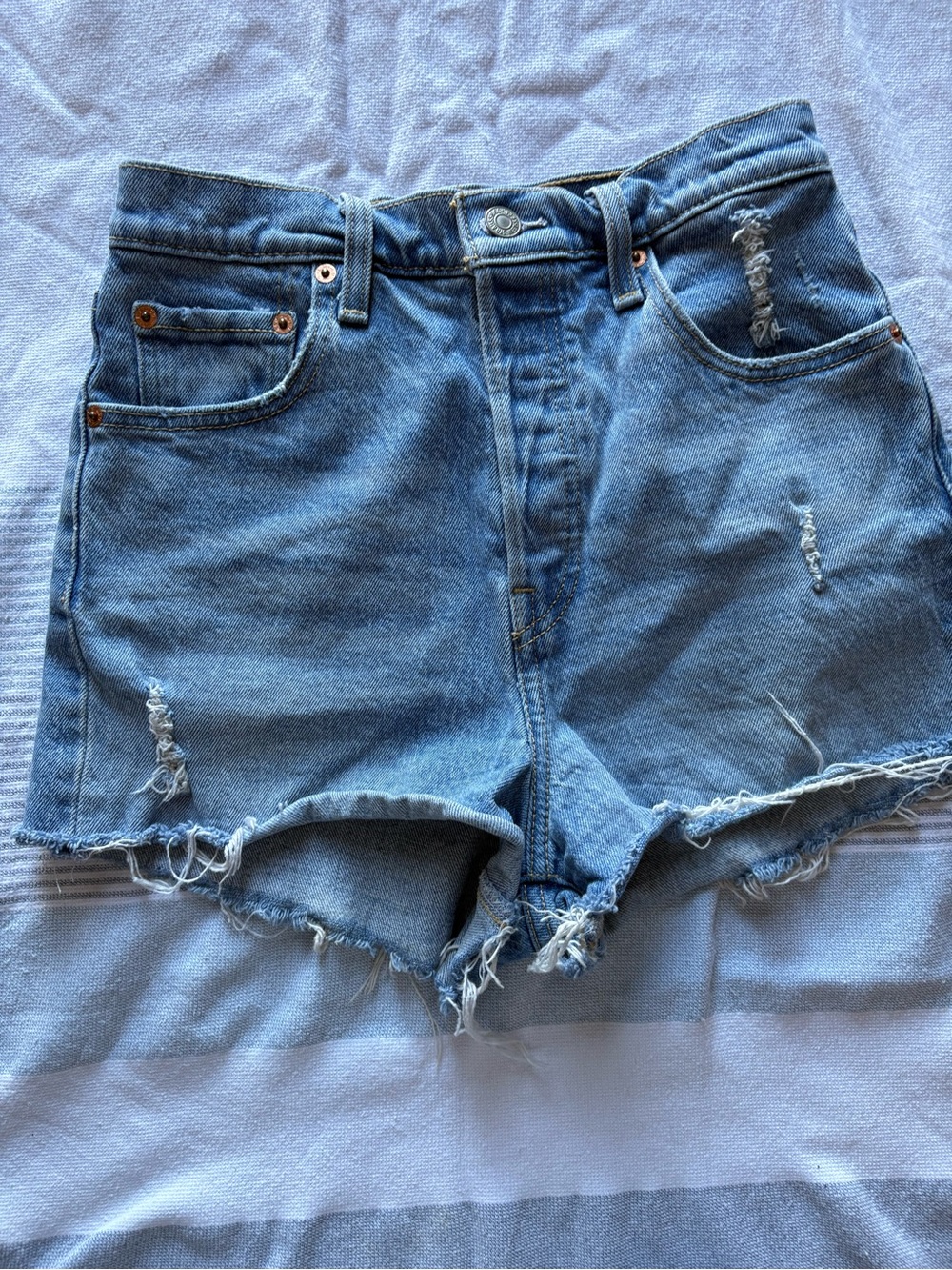 Levi's Light Blue Rib cage Distressed Denim Shorts